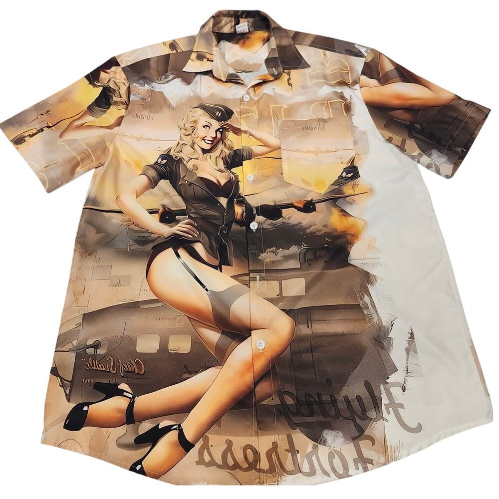 HOO Aircraft Jet B17 Button up Shirt Size Large